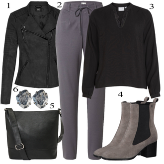 Rovná noha Outfit s Černá/Tmavě šedá Motorkářské Bund/Motorkářská bunda/Bunda s Bočním Zipem/Kožené Bund/Bunda z Umělé Kůže Only "Perfekt na podzim"