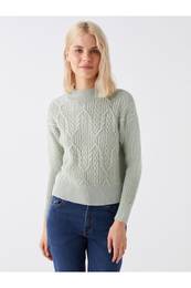 Half Turtleneck Openwork Long Sleeve Women's Knitwear Sweater