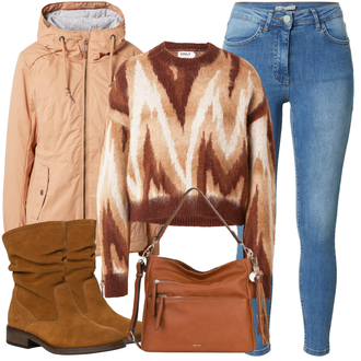 Outfit s Hnědá/Oranžová/Bílá Crop Svetr/Kašmírový Svetr/Pletený Svetr/Mohair Pullover/Potisknout Svetr/Vlněný Svetr Only "Outfit na podzim"