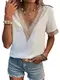 GORGLITTER Sommer Bluse Damen Elegant Tunika Kurarm Oberteil mit Spitzen Chiffonbluse Office Hemdbluse V-Ausschnitt Weiß S
