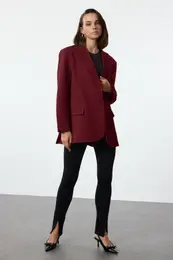 Claret Red Extra Oversize Woven Blazer Jacket