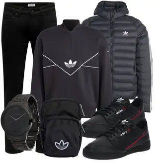 Mit Gürtel Outfit mit Schwarz Damen 7/8-Länge Jeans/Sportschuhe/Jeans mit Schlitz/Low Rise Jean/Regular-Fit Jeans/Lederjacke/Slim Fit Jeans/Straight Leg Jean/Leder Schuhe/Thermojeans Only & Sons "Freizeit Outfit"