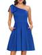 JASAMBAC Damen Schleife One Shoulder Kleid mit Taschen A-Linie Cocktailkleid Partykleid