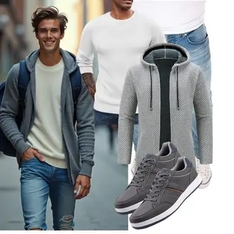 Schalkragen Outfit mit Grau/Hellgrau/Dunkelgrau KUDORO "Freizeit Outfit"
