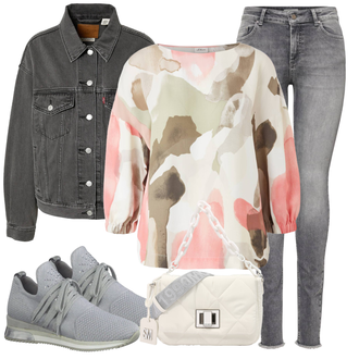 Outfit mit Schwarz/Grau/Hellgrau/Dunkelgrau Jeansjacke/Cordjacke/Kurze Jeansjacke/Vintage Jacke levi's ® "Modisches Sommer Outfit"