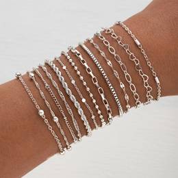 Set Of 13 Vintage Elegant Silvery Fashion Simple Basic Stacked Hollow Love Heart Bracelets Multiple Sets For Girls Daily Dating Fashion Jewelry