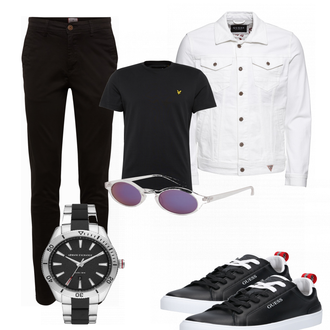 Outfit mit Schwarz Sneaker Guess "Auffaellige runde Sonnenbrillen fuer Herren"