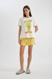 Fall In Love Looney Tunes Pajama Set Short Sleeve Top Shorts Elastic Waist Bottom