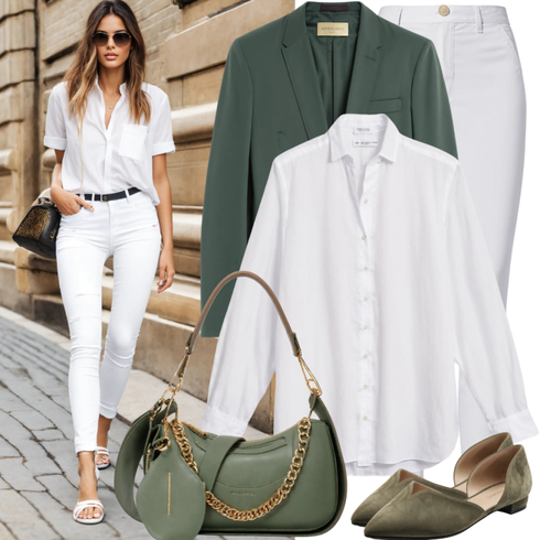 Comment poter Blanc Chemise à Manches Courtes/Chemise Business/Chemise Casual/Chemise Business/Chemise sans Repassage Polo Ralph Lauren avec Vert/Kaki/Vert foncé Costume Veste en cuir pour hommes/Blazer Boyfriend/Blazer Oversize/Veste en Cuir pour Homme Modström