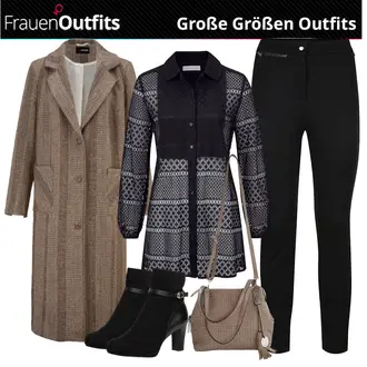 Elegant Outfit mit Schwarz Bluse Mit Schleife/Bluse mit Stehkragen/Kinderspielzeug/Bluse mit Puffärmel rockgewitter "Business Outfit für Mollige"Look: Elegant