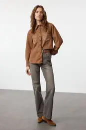 Brown High Waist Wide Leg Jeans