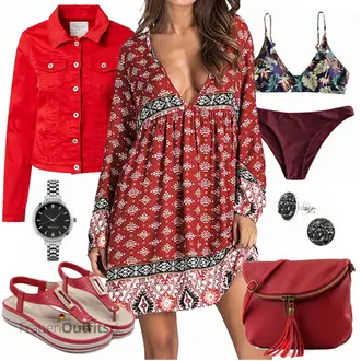 Zweiteilige Hochzeitsgast Outfit mit Bordeaux/Rosa/Dunkelrot zaful "Sommer Look für den Alltag"