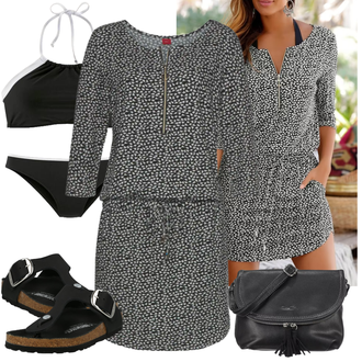 Outfit sa Crna/Bijela Komplet gaćica za grudnjak/Tijelo bez žica/Set rublja/Grudnjak Visokog Ovratnika Lascana "Outfit za ljeto"