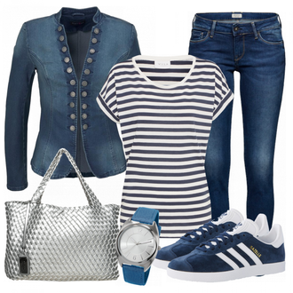 Gazelle Outfit mit Grau Sneaker Adidas Originals "Stripes"