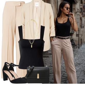 Outfit mit Schwarz/Braun Shirt & Top Große Größe/Bluse Große Größe/Damenunterwäsche und Badebekleidung/Bustier-top/Ärmelloses Shirt/Herrenschuhe/Spaghetti Top Edited "Eleganter Look"