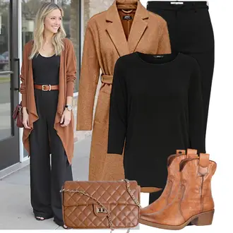 Mit Gürtel Outfit mit Braun/Beige Strickmantel/Bouclé Mantel/Midi Mantel/Lodenmantel/Wintermantel Wollmantel/Kaschmir Mantel/Wollmantel/Tweed Mantel Only "Stylische Kombination für den Frühling"