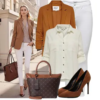 Bequeme Outfit mit Braun/Orange Eleganter Schuh/Vintage Pumpe/High Heel/Hochfrontpump/High Heel Pumps MOOMMO "Frühlingsoutfit für Damen"
