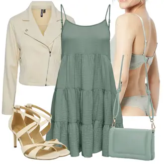 Outfit mit Grün/Dunkelgrün/Hellgrün Boho Kleid Sommer/Kleid Mit Rüschen/Trägerkleid/Babydoll-Kleid/Carmenkleid/Gesmoktes Kleid/Spaghettiträger Kleid Only "Leichte Frühlings Outfits"