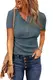 Maavoki Damen Sommer Einfarbig Oberteile, Rundhals Kurzarm Tops mit Knopfleiste, Lockere Bluse Tops Basic Sommershirt Für Frauen (Blau, M)