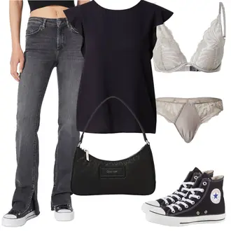 Winter Outfit mit Schwarz/Grau/Hellgrau/Dunkelgrau Hose Große Größe/Damen 7/8-Länge Jeans/Knöchelstiefel/T-Shirt/Cropped Jeans/Jeans mit Schlitz/Low Rise Jean/Regular-Fit Jeans/Slim Fit Jeans/Straight Leg Jean/Leder Schuhe/Winterjacke Only "Outfit für den Sommer"