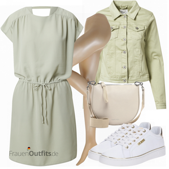 Outfit mit Dunkelgrün/Beige/Grün/Khaki/Hellgrün/Weiß Sneaker Low/Canvas-Sneaker/Leder Sneaker/Plateau-Sneaker/Schmaler Sneaker/Sneaker Mit Lochmuster/Sneaker Mit Seitlichem Reißverschluss/Sommer Sneaker/Vintage Sneaker Guess "Schöner Sommer Look"