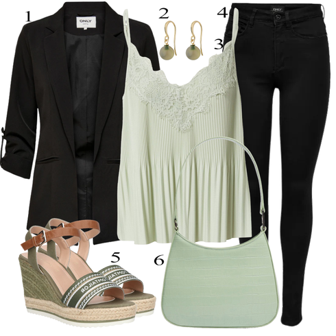 Comment poter Blanc/Vert foncé/Beige/Vert Bijou Pendentif d'Oreille Pilgrim avec Vert clair/Vert Chemise sans Manches/Haut chemise/Haut en Dentelle/Chaussures pour hommes/Top Spaghettis/Robe Grande Taille/Tunique About You