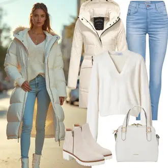 outfit mit Krem/Bež/Siva/Bela Pulover iz Kašmirja/Pleteni Pulover/Pulover z Resicami/Zimski Pulover/Pulover Nicki/Volnen Pulover/Pulover Carmen/Pulover z vzorcem pletenja/Fini Pleteni Pulover/Osnovni Pulover medicine "Popolno za jesen"