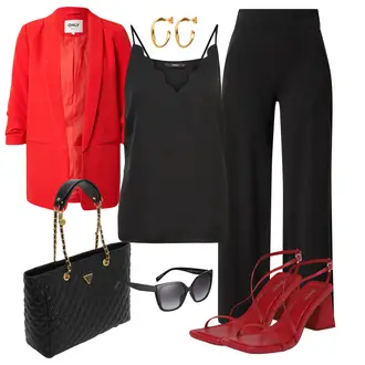 Reverskragen Outfit mit Rot Mantel/Strick Große/Bluse Große Größe/Tunika/3/4 Bluse/Bluse Mit Ellen­bogen-patch/Bluse mit Stehkragen/Klassische Tunika/Lederjacke/Longbluse/Einfarbige Bluse Only "Modieuze zomerlook"