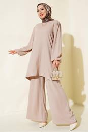 6663 Women's Tunic Pants Bottom Top Set 6663 - Stone