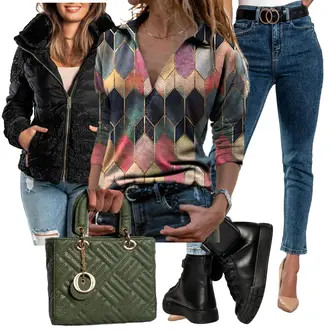 Elegant Outfit mit Schwarz Elegante Bluse fenzy "Herbstlicher Look"Look: Elegant