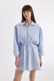 Shirt Collar Modal Long Sleeve Mini Dress