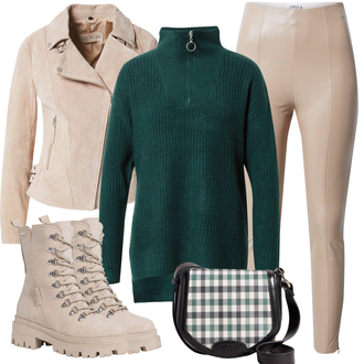 Outfit mit Beige Plateau Halbschuh/Schnürstiefelette/Plateauschuh/Leder Stiefelette Tamaris "Cool für die Freizeit"