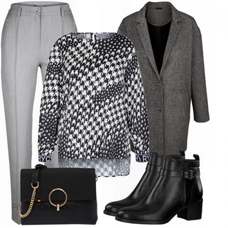 Mit Fransen Outfit mit Schwarz Lederjacke/Business-Schuh/Chelsea Boot/Flache Stiefelette/Leder Stiefelette/Gefütterte Stiefelette/Reitstiefel/Sommerstiefelette Tamaris "Große Größen Outfits fürs Büro"