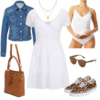 Outfit mit Weiß/Creme Babydoll-Kleid/Lässiges Kleid/Kleid Für Konfirmation/Baumwollkleid/Französisches Kleid/Musselin Kleid/Nicki Kleid/Sommerkleid/Tenniskleid Hollister "Trendiger Alltagslook"
