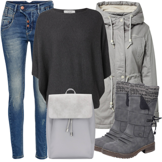 Outfit mit Schwarz/Grau/Dunkelgrau Strick Große/Klassische Tunika/Lederjacke/Oversize Bluse/Tuniken-Shirt/Shirt & Top Große Größe/Tunika/Pullover Mit Fledermausärmel/Kaschmir Pullover JdY "Schönes Freizeit Outfit"