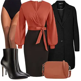 Festival Outfit Warme mit Schwarz Stiefel Mit Reißverschluss/Spitzer Stiefel CASTAMERE "Elegantes Winter Outfit"