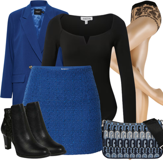 Festlich Outfit mit Blau/Dunkelblau/Hellblau 60er Jahre Rock/70er MiniRock/Boucle Rock/StrickRock/MiniRock/Tweed Rock/Short Große Größe Abercrombie & Fitch "Herbstlicher Look"Look: Uni, Rad, 90er, Festlich, Französische, Preppy, 70er