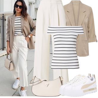 Široke Outfit sa Krem/Kaki/Bež/Bijela Hlače s prednjim naborom/Hlače S Naborom/Hlače od muslina/Široka Hlača/Hlače Visokog Struka/Marlene Hlača/Hlača od Odijela/Naborane hlače/Palazzo Hlača/Hlače s Prorezom/Tradicionalna Hlača Copenhagen Muse "Proljetni Outfit"