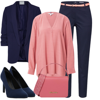Mit Gürtel Outfit mit Dunkelblau/Lila/Rosa Hose Große Größe/Business Anzug/Lässiger Blazer/Lederjacke/Baumwoll ­Blazer/Eleganter Blazer/Strick­blazer/Freizeitanzug/Kurzblazer/Sweatblazer/Lederjacke für Männer Tom Tailor "Business Look"