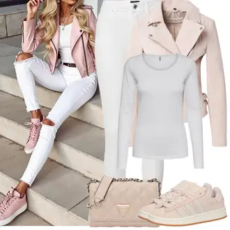 Outfit mit Weiß/Creme/Grau Jeans Lederjacke/ThermoJeans/Push up Jeans/Cuir Chaussures/Jeans mit Schlitz/SchlupfJeans/Damen 7/8-Länge Jeans/Slim Fit Jeans/Low Rise Jean/Ankle Boot/CapriJeans VERO MODA "Frühling outfit"