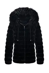 BELLIVERA Damen Reversibel Kunstfell Steppmantel Winter Warme Kurz Kapuze Übergangsjacke 19225 Schwarz L