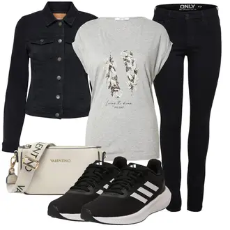 Outfit mit Schwarz/Weiß Laufschuh/Fitnessschuh/Gymnastikschuh/Handballschuh/Joggingschuh/Tennisschuh/Fitnessschuh/Volleyballschuh/gesundheitsschuh/Sneaker Low/Schuh Ohne Schnürsenkel/Sommer Sneaker/Walkingschuh Adidas Performance "Freizeit Bekleidung"