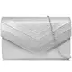 Milisente Damen Clutch,Elegante Leder Handtasche Clutch Umschlag Crossbody schultertasche Damen Clutch Tasche Abendtasche Klein Umhängetasche (Silber)