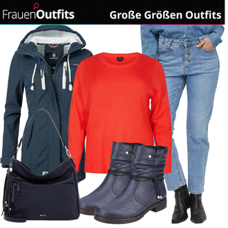 Outfit mit Hellblau/Blau Hose Große Größe/Damen 7/8-Länge Jeans/Boyfriend Jean/Cropped Jeans/Dad Jeans/Girlfriend Jeans/High Waist Jeans/Mom Jean/Formelles Hemd/Tapered-Jeans/Vintage Jeans/Winterjacke Vila "Schöne Große Größen Outfits"
