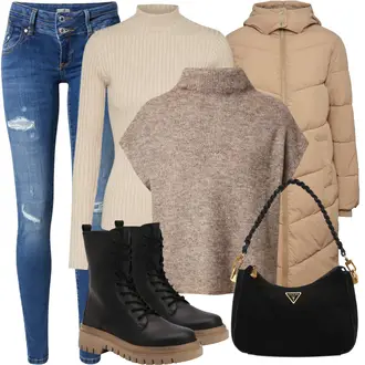 Outfit mit Beige/Khaki/Braun Parka große Größe/Langer Daunenmantel/Daunenmantel/Wintermantel/Langer Wintermantel/Steppmantel/Parka/Übergangsmantel Pieces "Modisches Winter Outfit"