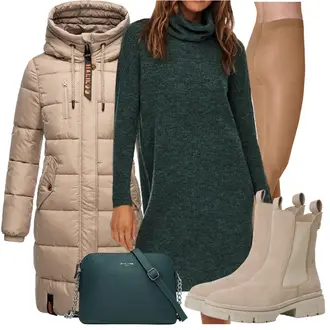Echtleder Outfit mit Beige/Braun/Khaki Gummistiefelette/Lederjacke/Chelsea Boot Tamaris "Hanse Freizeitoutfit"