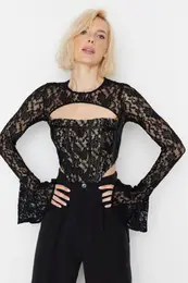 Black Lace Corset Detailed Blouse