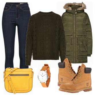 Outfit met bruin Laars Timberland "YellowMood"