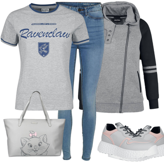 Outfit mit Grau/Blau/Dunkelgrau Ausgefallenes T-shirt/Caual T-Shirt/T-Shirt Training/Kurzarm T-Shirt/Sport Da Trikot/Funktions T-Shirt Harry Potter "Herbstlicher Look"