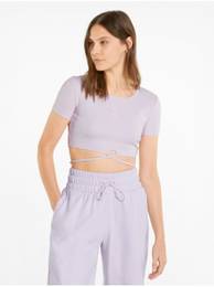 Svtle fialov dmsk ebrovan cropped triko se zavazovnm - Dmsk